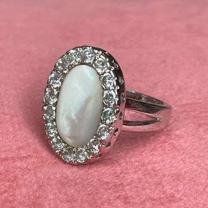 White Gold Opal And Cubic Zarconia Ring
